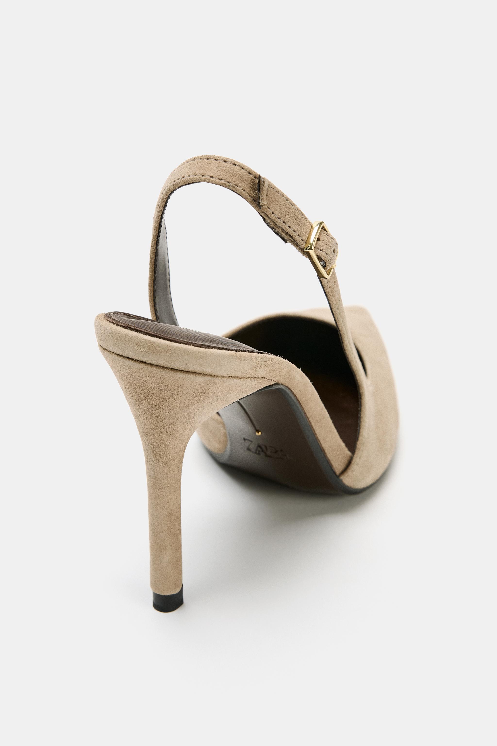 ASYMMETRIC SUEDE SLINGBACK HEELS